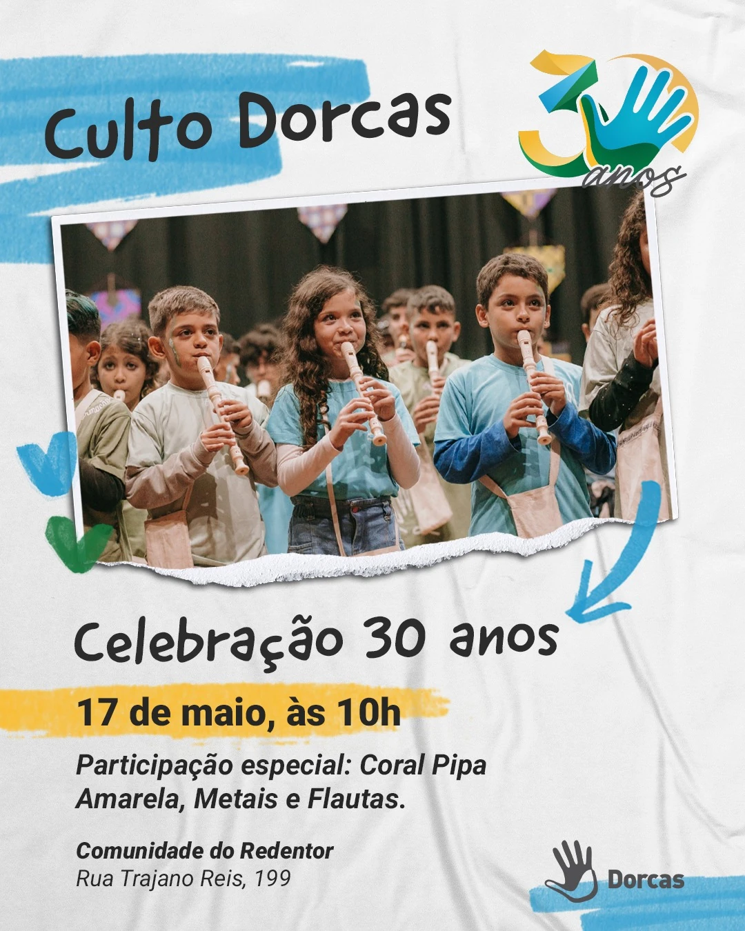 Imagem comemorativa dos 30 anos do Dorcas